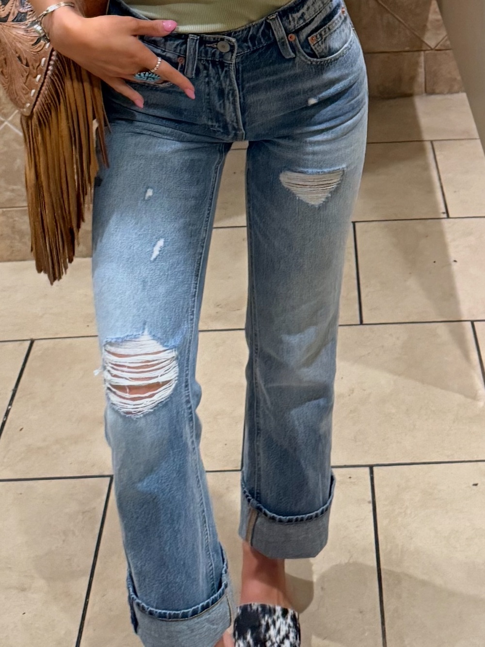 Lucky Brand Light Blue Distressed Boyfriend Jeans